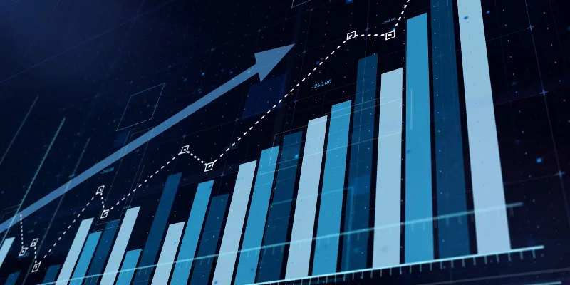 3D blue bar graph rising, sotck market information